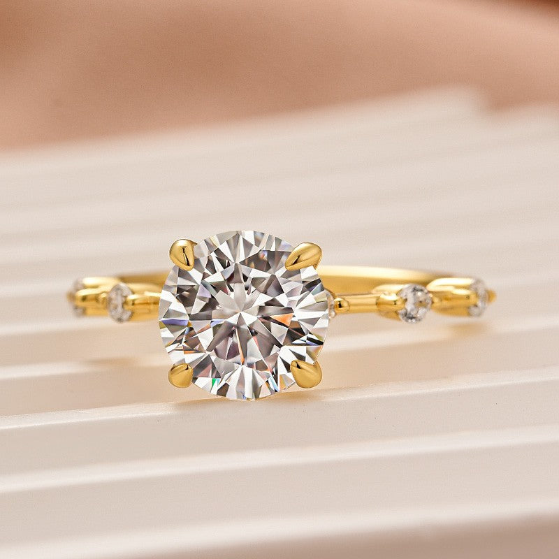 Moissanite 2.0 Ct Round Cut Yellow Gold Promise Ring For Women