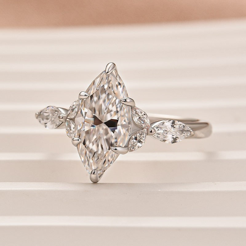 Moissanite 2.0 Ct Marquise Cut Side Stone White Gold Engagement Ring