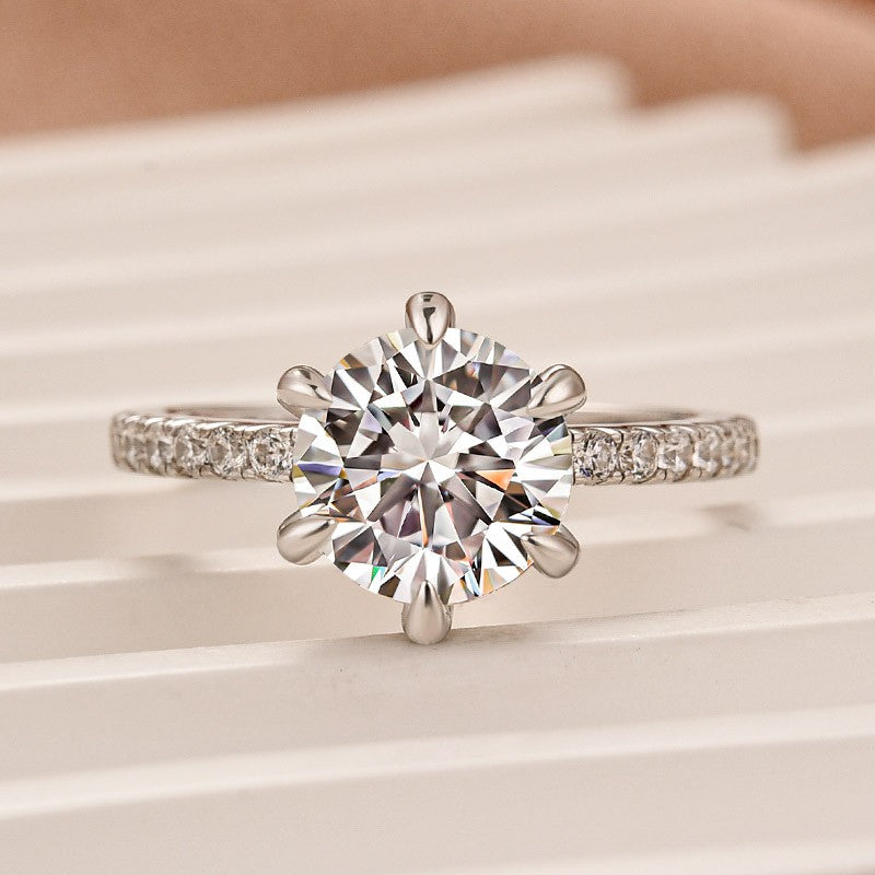 Rodiffy Moissanite 2.0Ct Round Cut 6 Prong Promise Rings For Women