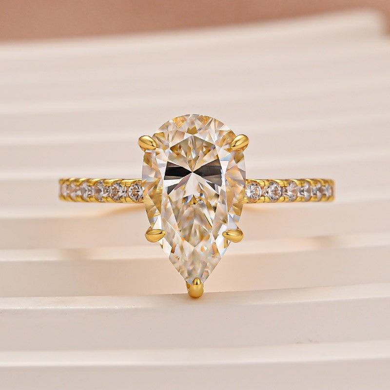 Moissanite 2.8Ct Pear Cut Yellow Gold Promise Ring For Women