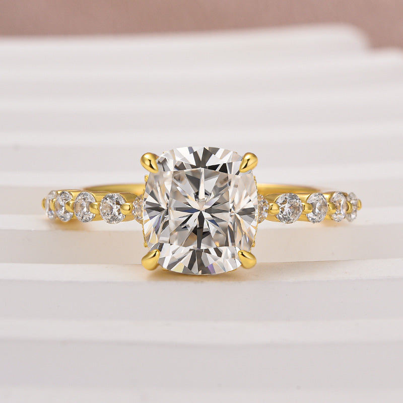 Rodiffy Moissanite 2.0 Ct Yellow Gold Cushion Cut Bridal Ring
