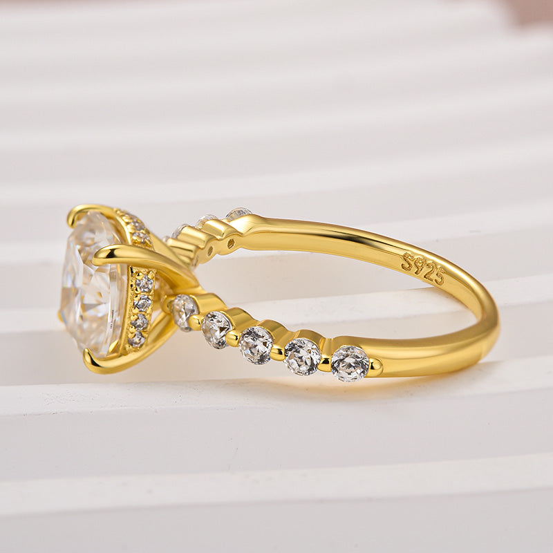 Rodiffy Moissanite 2.0 Ct Yellow Gold Cushion Cut Bridal Ring