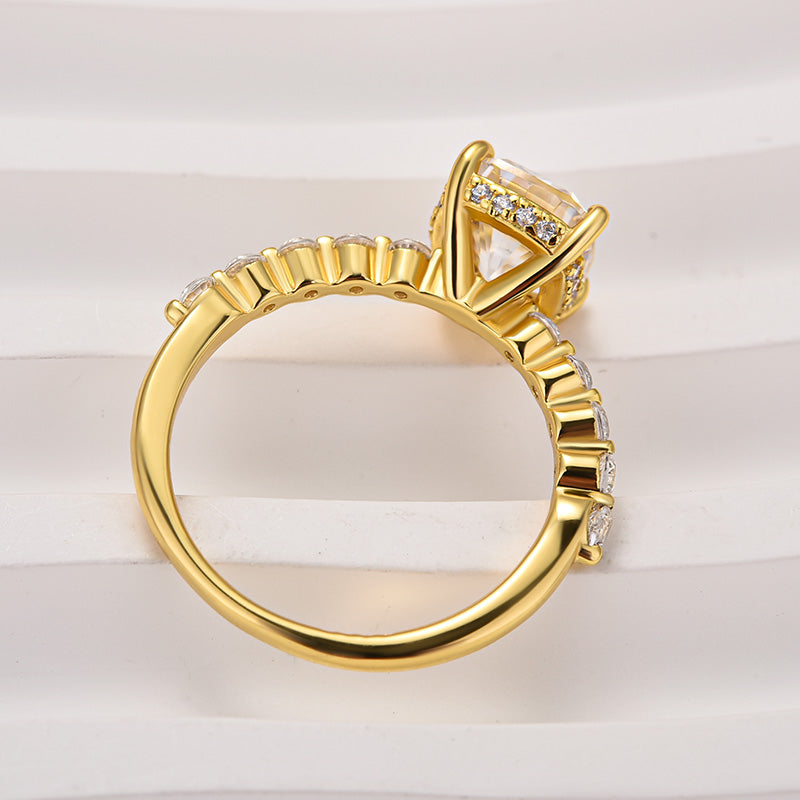Rodiffy Moissanite 2.0 Ct Yellow Gold Cushion Cut Bridal Ring