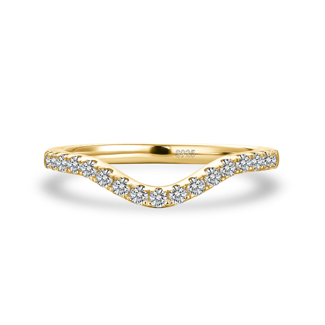 1.0Ct Round Cut Yellow Gold Curve Wedding Band In Sterling Silver