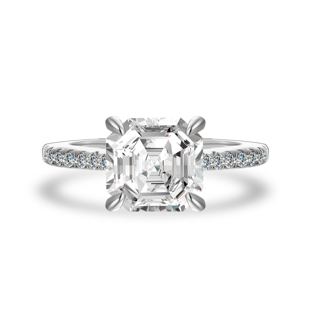 3.0Ct Asscher Cut White Gold Moissanite Diamond Engagement Ring