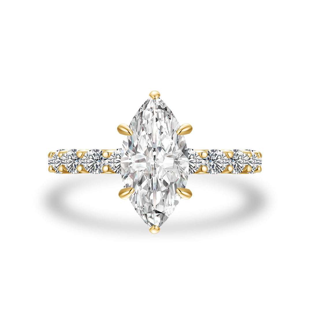 Moissanite 3.0 Ct Marquise Cut Side Stone Yellow Gold Engagement Ring