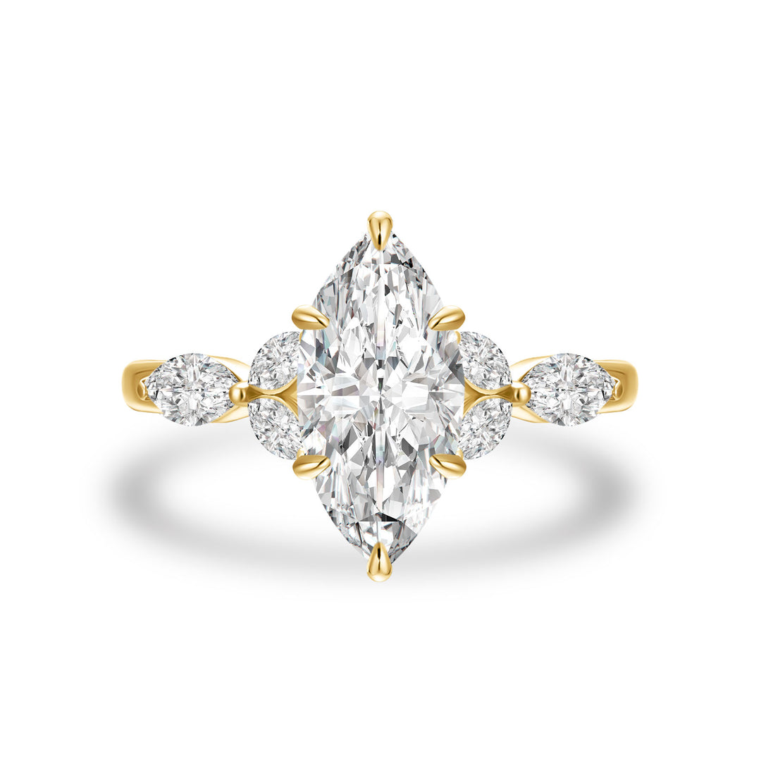 Moissanite 2.0 Ct Marquise Cut Side Stone Yellow Gold Engagement Ring