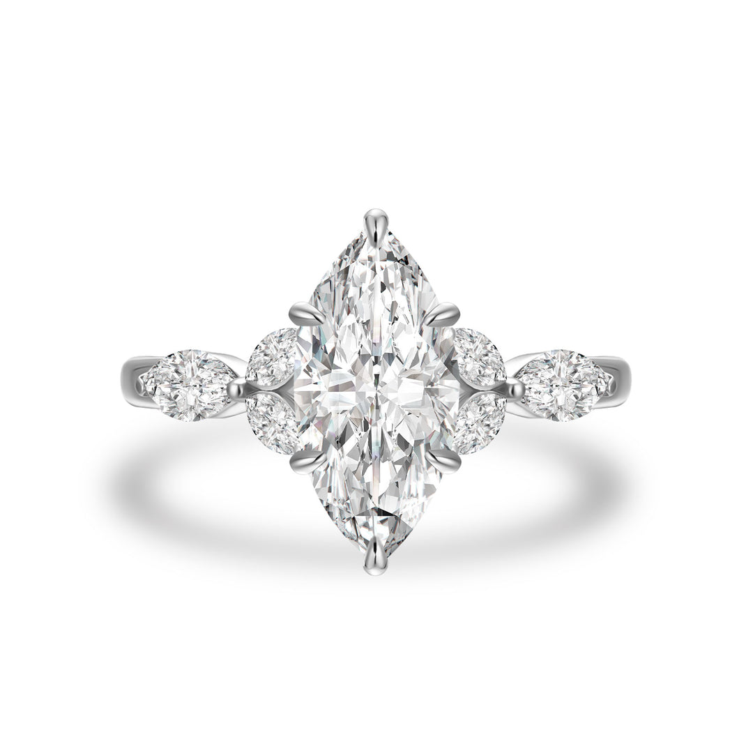 Moissanite 2.0 Ct Marquise Cut Side Stone White Gold Engagement Ring