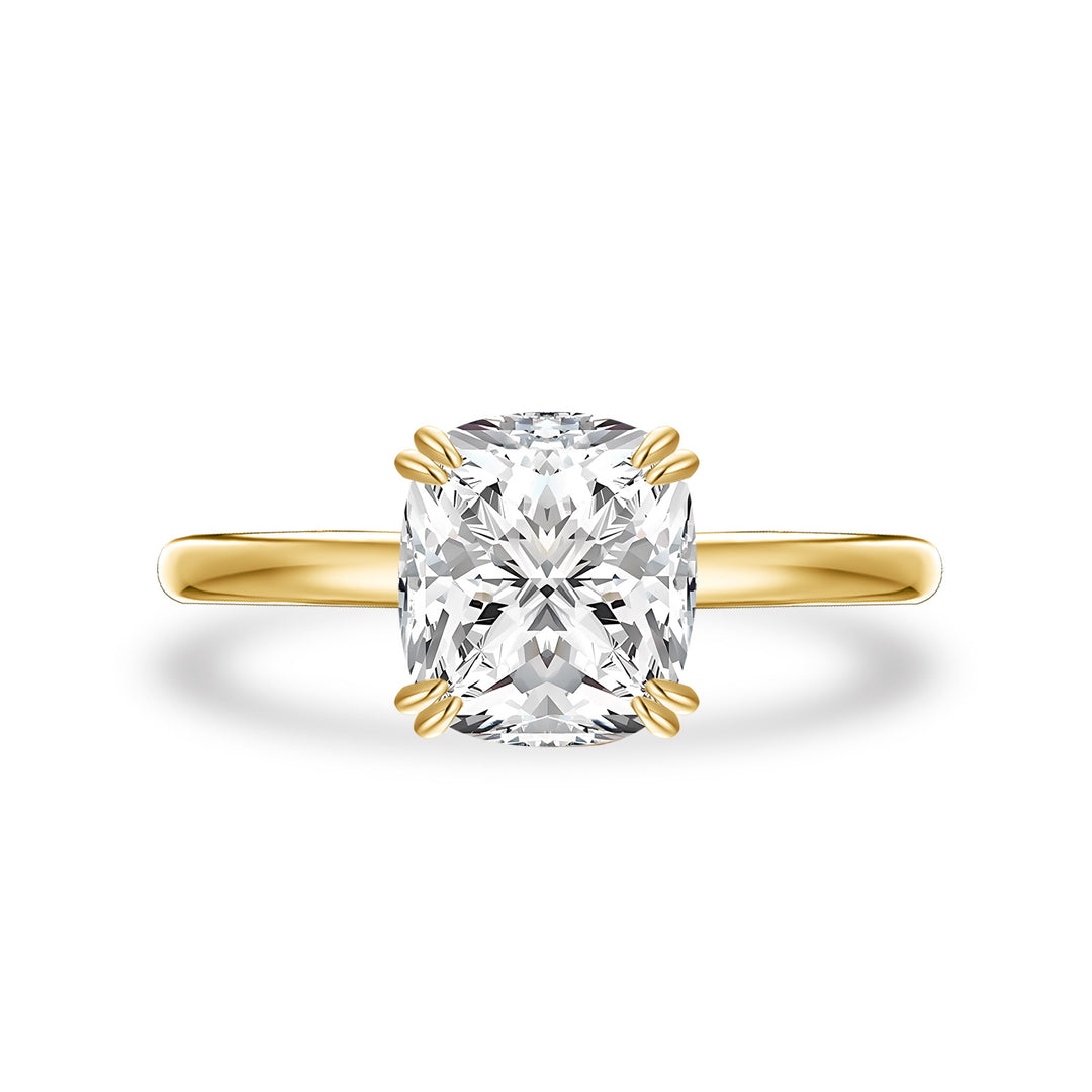 Moissanite 3.0 Ct Cushion Cut Solitaire Double Prongs Yellow Gold Promise Ring For Women