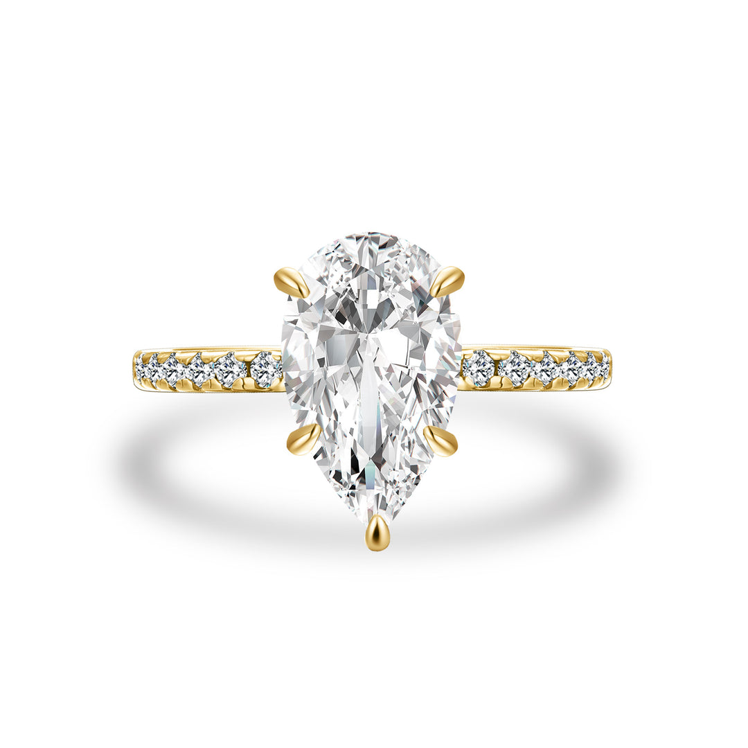 Moissanite 2.8Ct Pear Cut Yellow Gold Promise Ring For Women