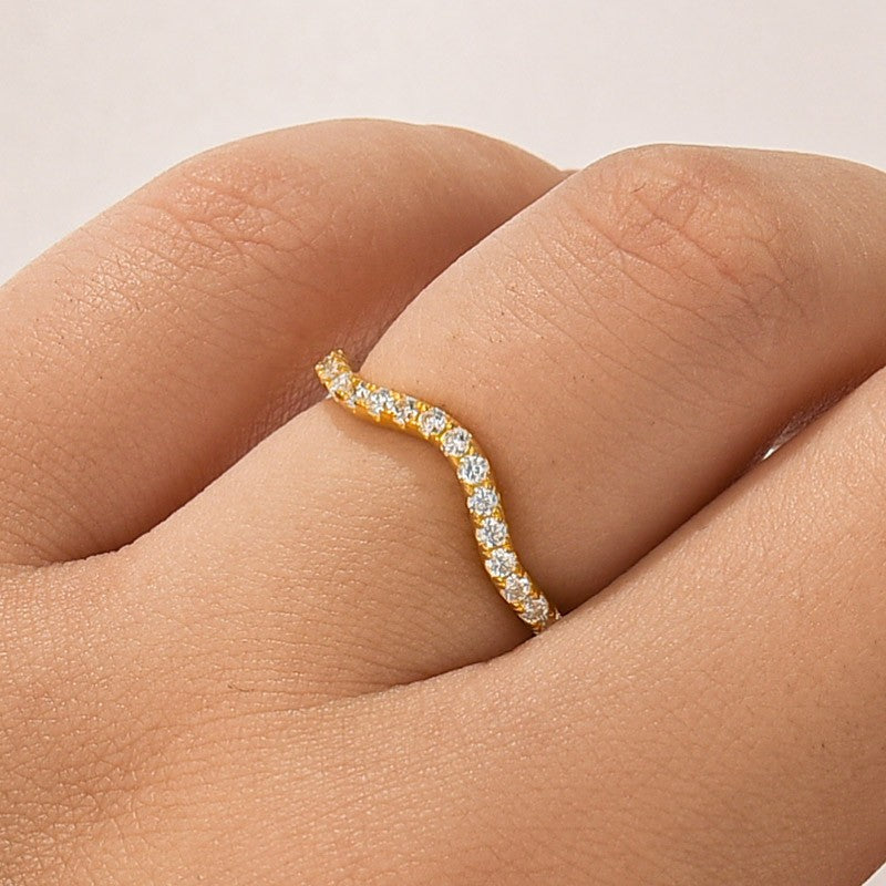 1.0Ct Round Cut Yellow Gold Curve Wedding Band In Sterling Silver