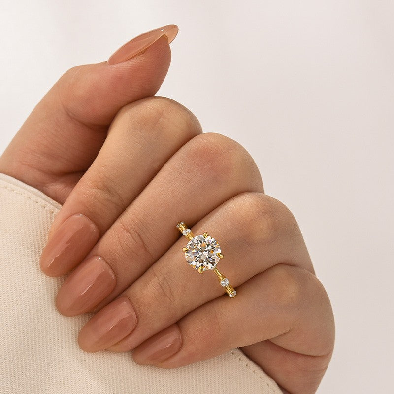 Moissanite 2.0 Ct Round Cut Yellow Gold Promise Ring For Women