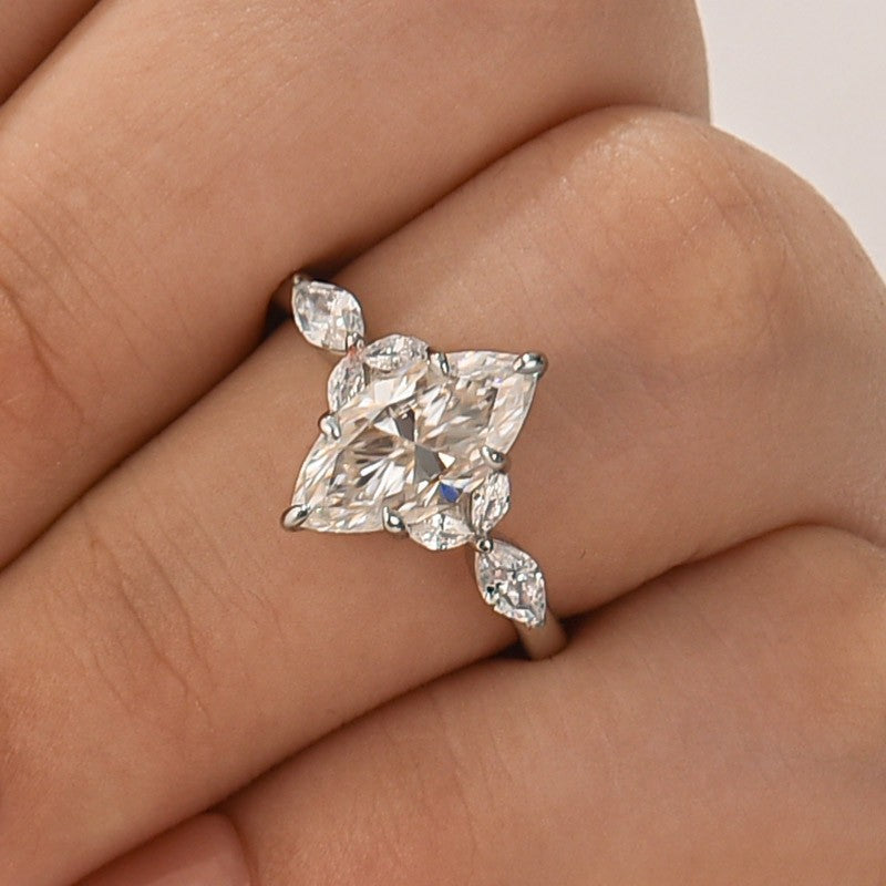 Moissanite 2.0 Ct Marquise Cut Side Stone White Gold Engagement Ring