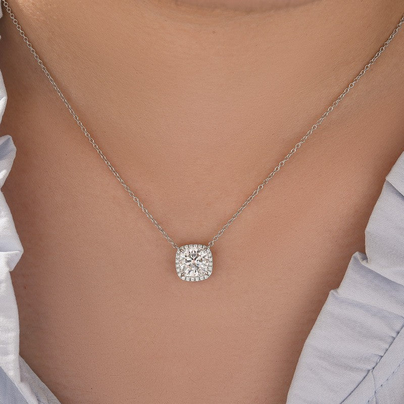 Moissanite Halo 3.0Ct Cushion Cut Pendant Necklace