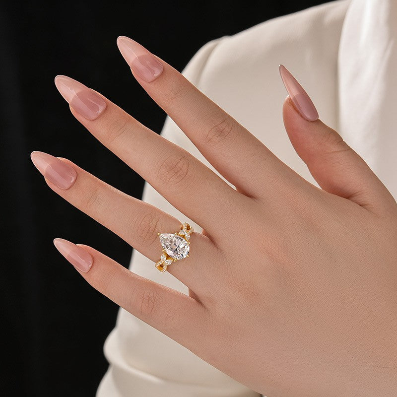 Moissanite Vintage 3.5Ct Pear Cut Twist Engagement Ring Travel Ring In Sterling Silver