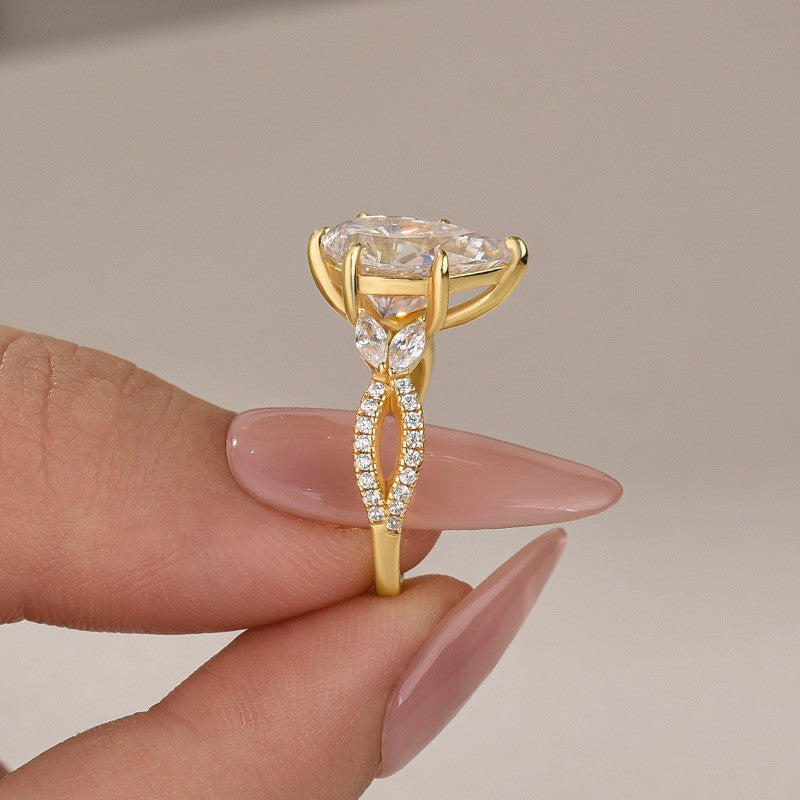 Moissanite Vintage 3.5Ct Pear Cut Twist Engagement Ring Travel Ring In Sterling Silver