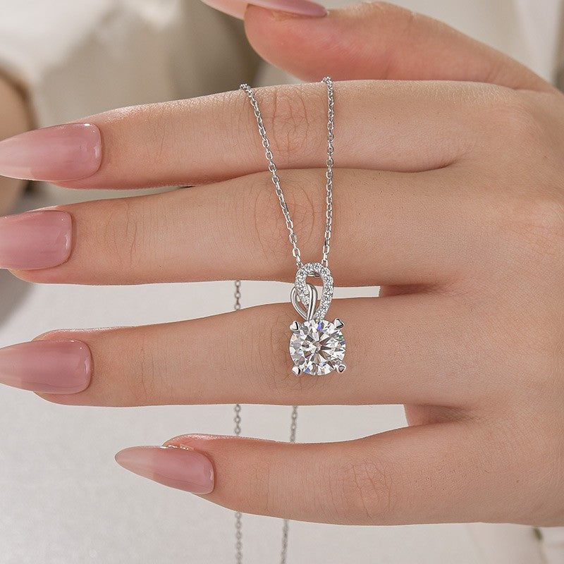 Moissanite 3.0Ct Round Cut White Gold Necklace In Sterling Silver