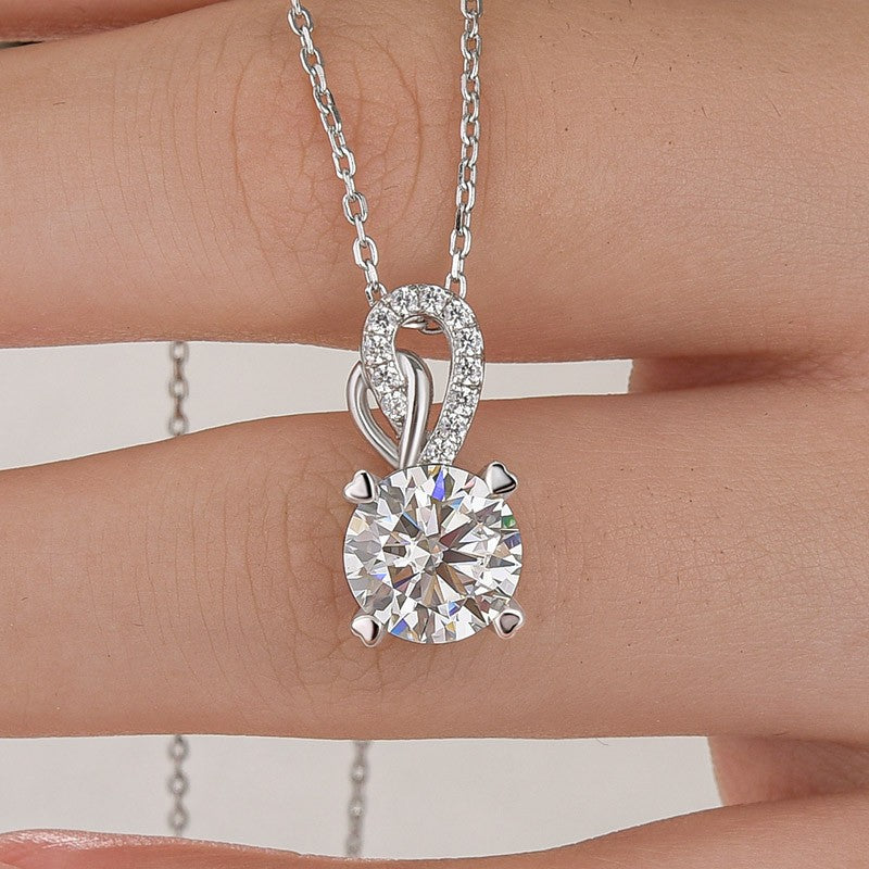 Moissanite 3.0Ct Round Cut White Gold Necklace In Sterling Silver