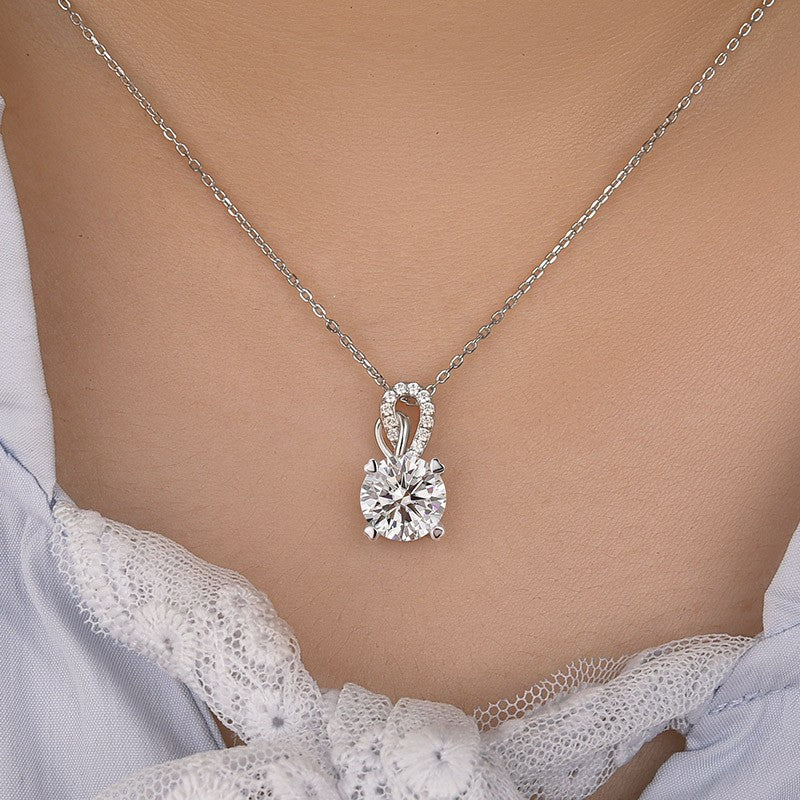 Moissanite 3.0Ct Round Cut White Gold Necklace In Sterling Silver