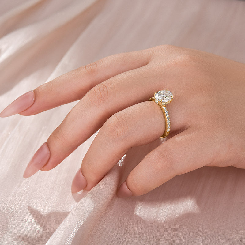 Moissanite 2.0 Ct ~4.0 Ct Oval Cut Pavé Yellow Gold Engagement Ring For Women