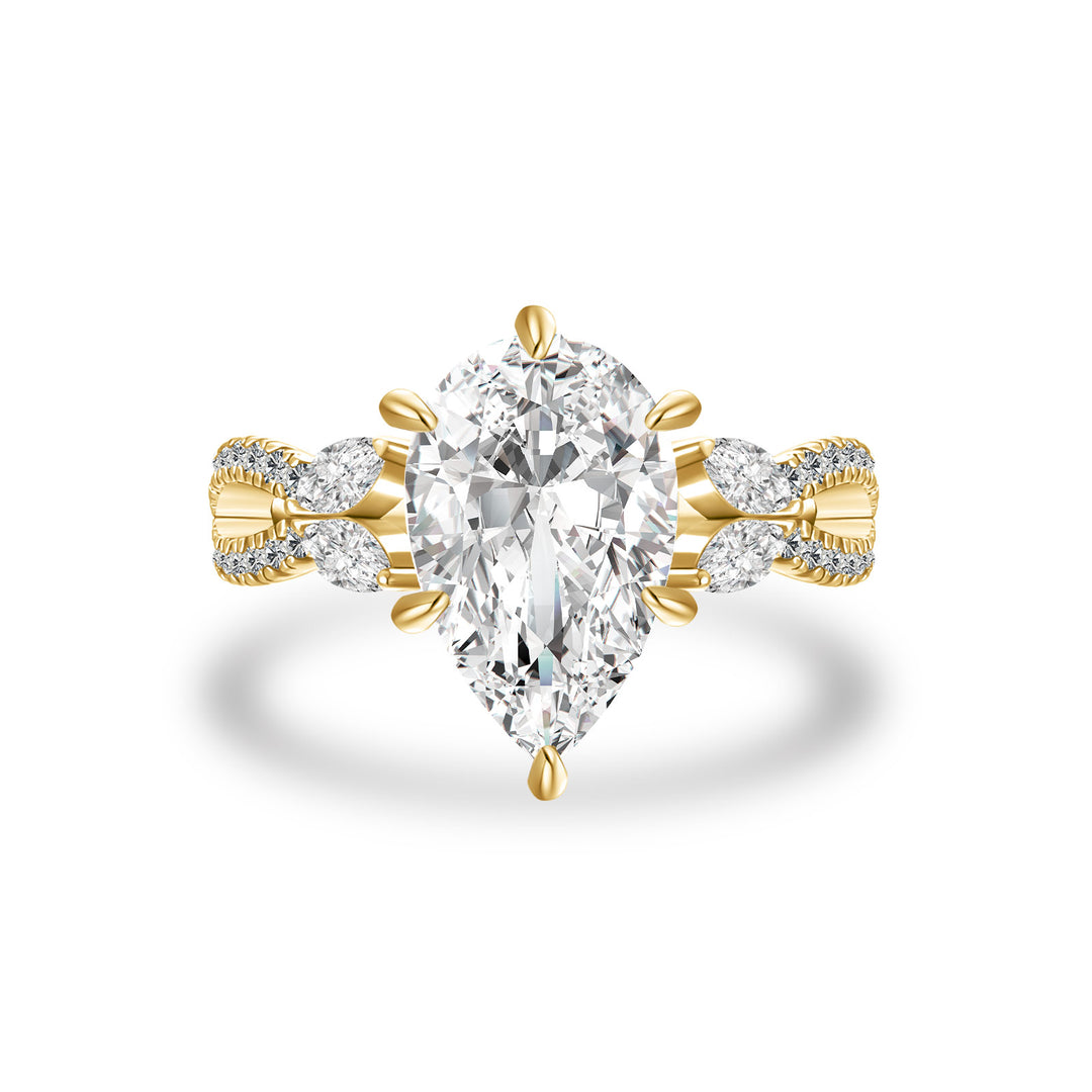 Moissanite Vintage 3.5Ct Pear Cut Twist Engagement Ring Travel Ring In Sterling Silver