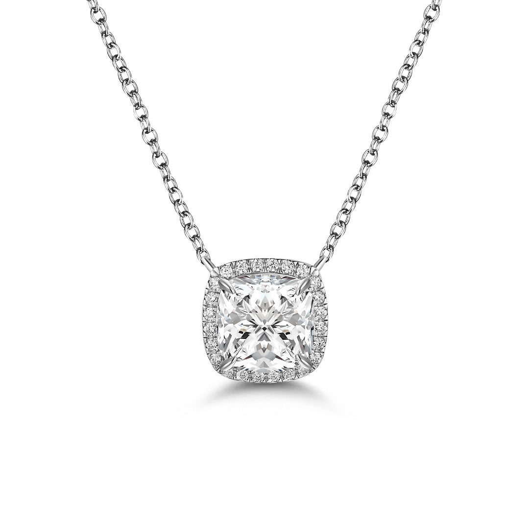 Moissanite Halo 3.0Ct Cushion Cut Pendant Necklace