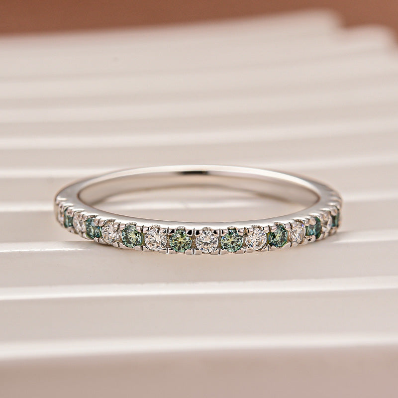 Rodiffy Moissanite 0.5 Ct Round Cut Half Halo White Gold Anniversary Ring