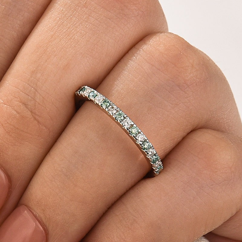 Rodiffy Moissanite 0.5 Ct Round Cut Alternating White and Green Half Halo White Gold Anniversary Ring