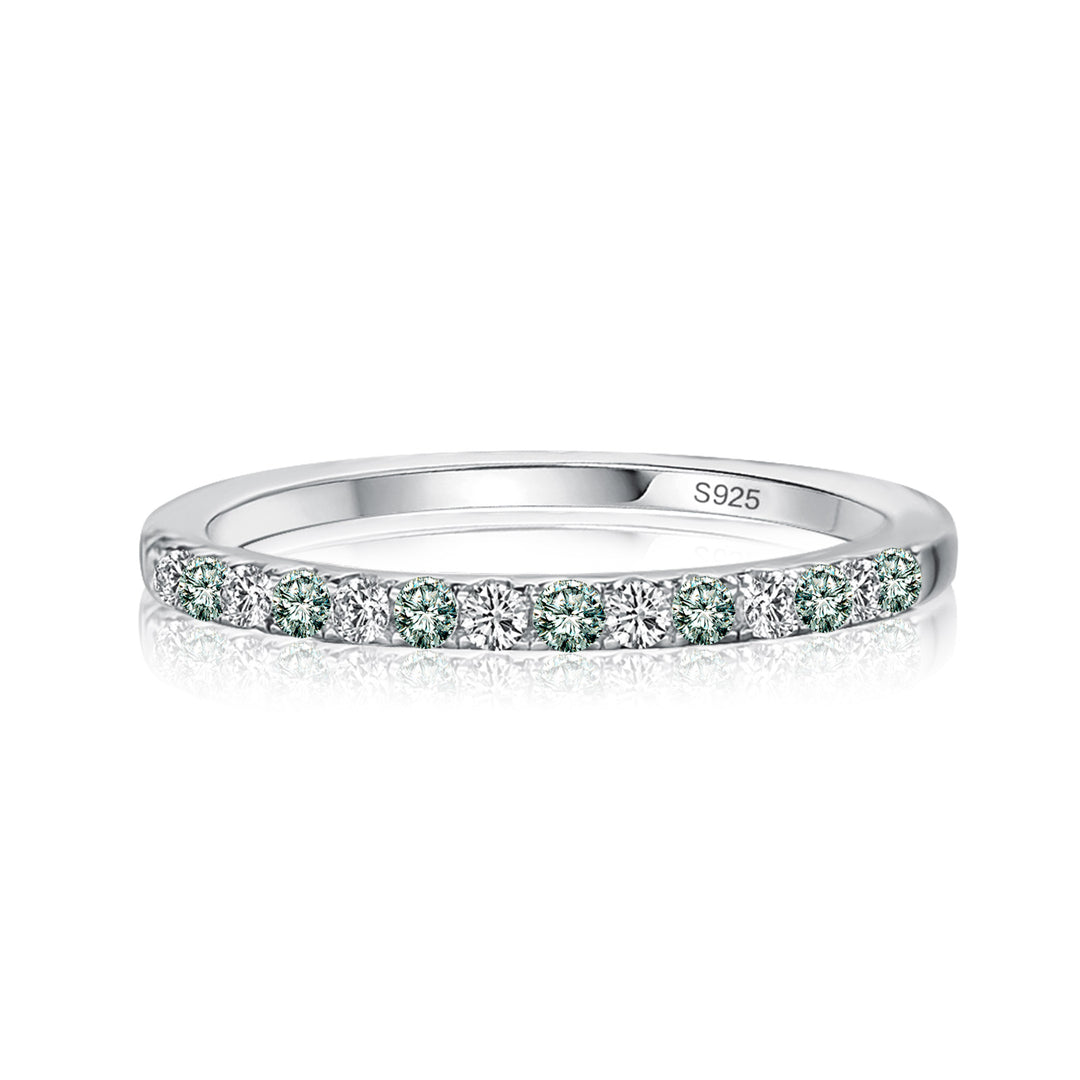 Rodiffy Moissanite 0.5 Ct Round Cut Alternating White and Green Half Halo White Gold Anniversary Ring