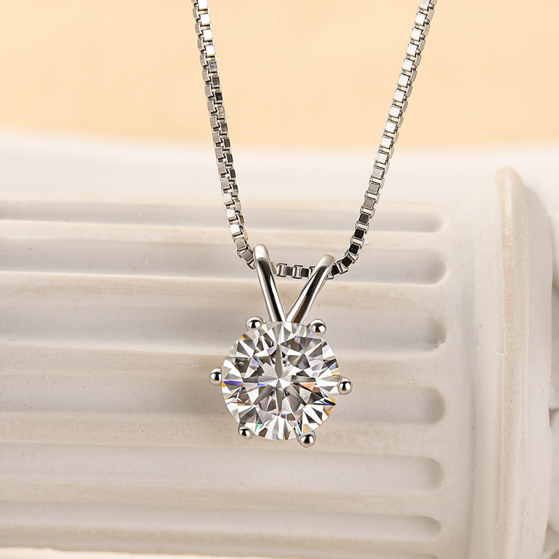 Rodiffy Moissanite 1.0 Ct Round Cut White Gold 6 Prong Pendant Necklace