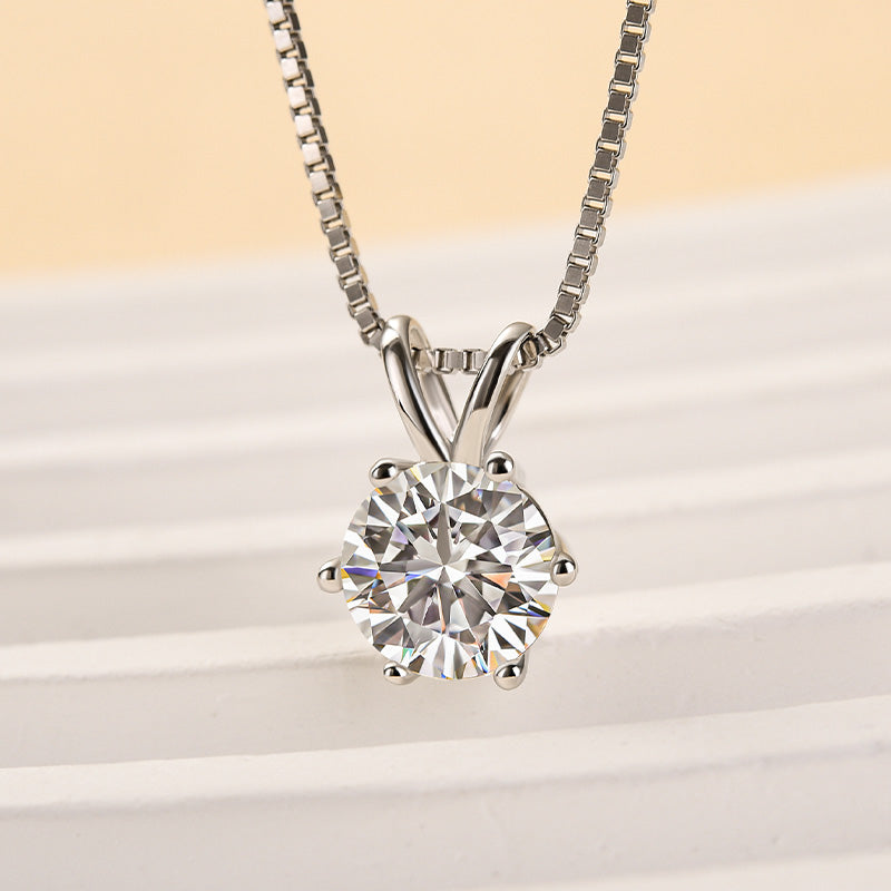 Rodiffy Moissanite 1.0 Ct Round Cut White Gold 6 Prong Pendant Necklace