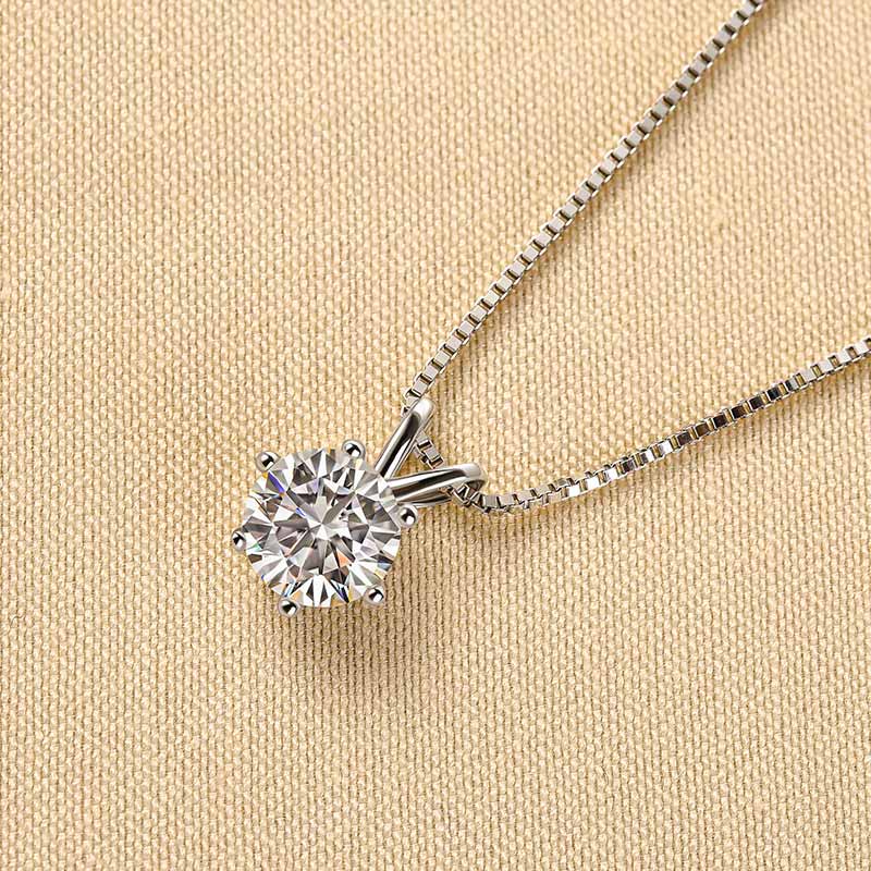 Rodiffy Moissanite 1.0 Ct Round Cut White Gold 6 Prong Pendant Necklace