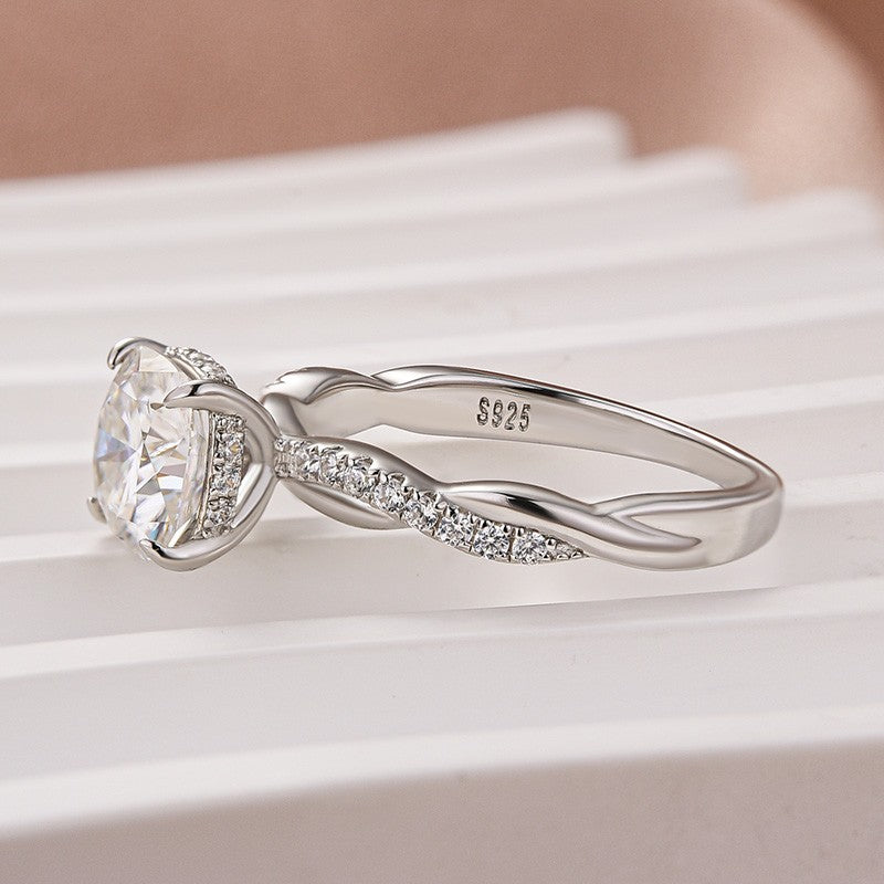 Moissanite 2.0Ct Cushion Cut Twist Engagement Ring Travel Ring In Sterling Silver