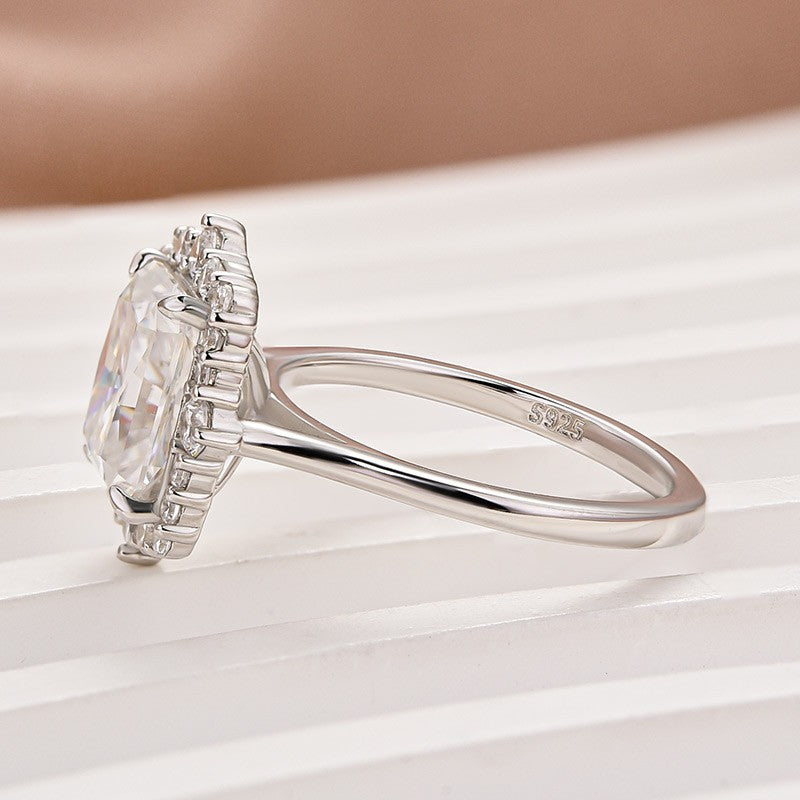 Rodiffy Moissanite 3.0Ct White Gold Halo Radiant Cut Engagement Ring