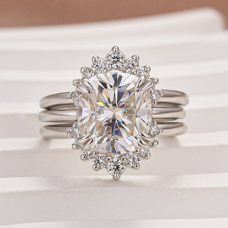 Moissanite 4.5Ct Cushion Cut White Gold Wedding Ring Set