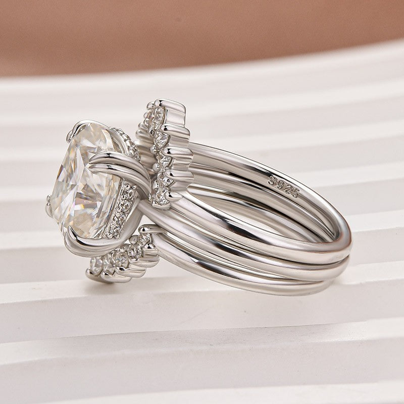 Moissanite 4.5Ct Cushion Cut White Gold Wedding Ring Set