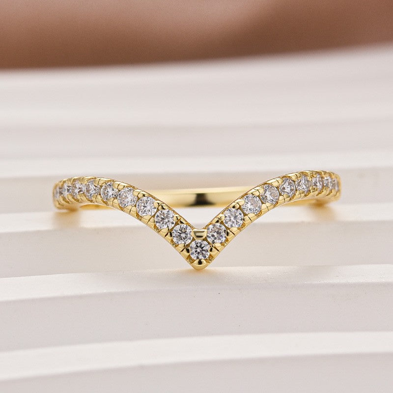 Moissanite Yellow Gold Petite Pavé Curved Matching Wedding Ring