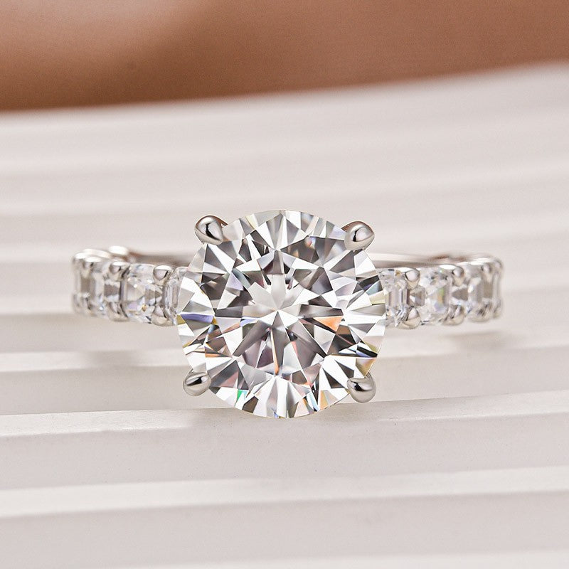 Rodiffy Moissanite 4.0 Ct Round White Gold Engagement Ring with Asscher Cut Wedding Band