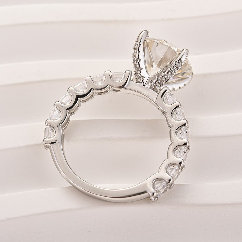 Rodiffy Moissanite 4.0 Ct Round White Gold Engagement Ring with Asscher Cut Wedding Band