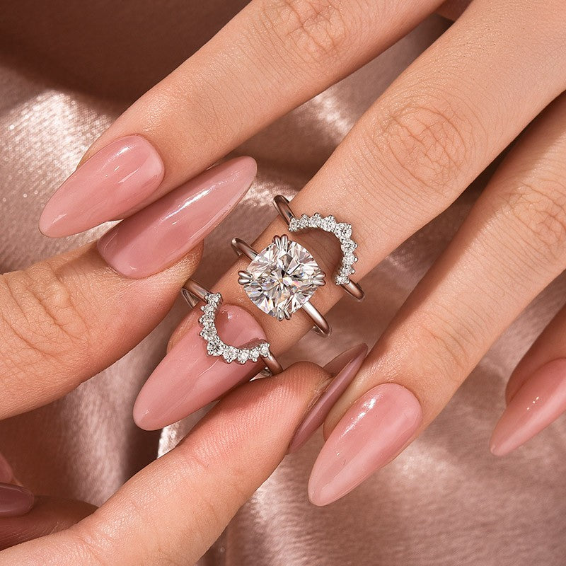 Moissanite 4.5Ct Cushion Cut White Gold Wedding Ring Set
