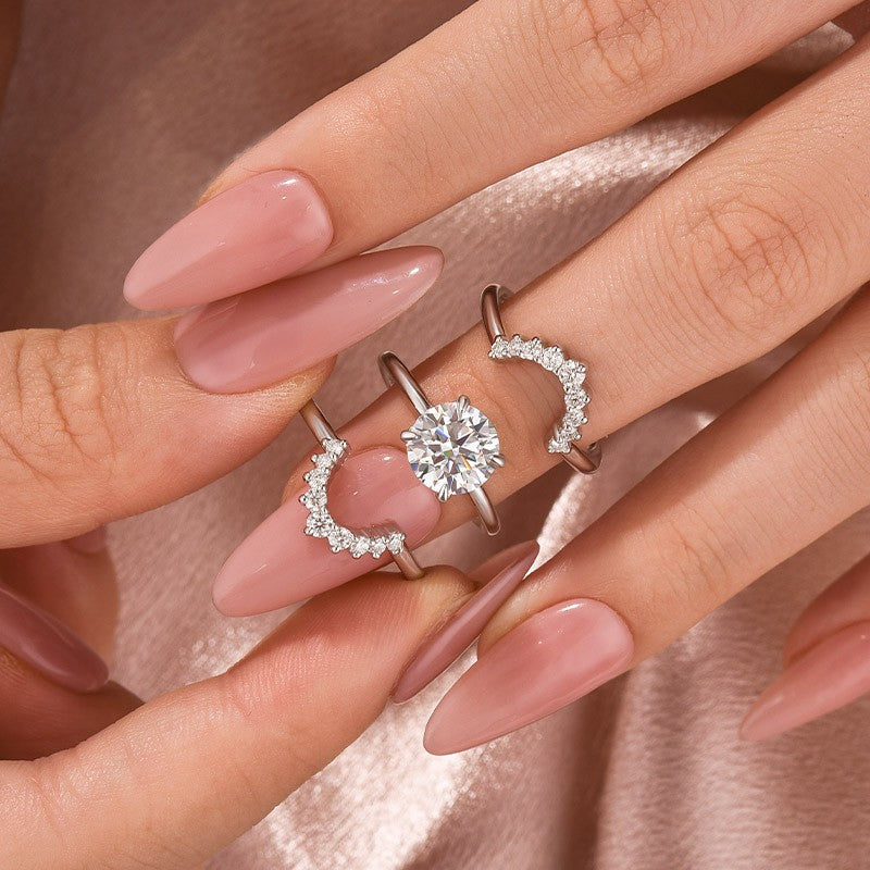 Moissanite 2.0Ct Solitaire Round Cut White Gold Wedding Ring Set