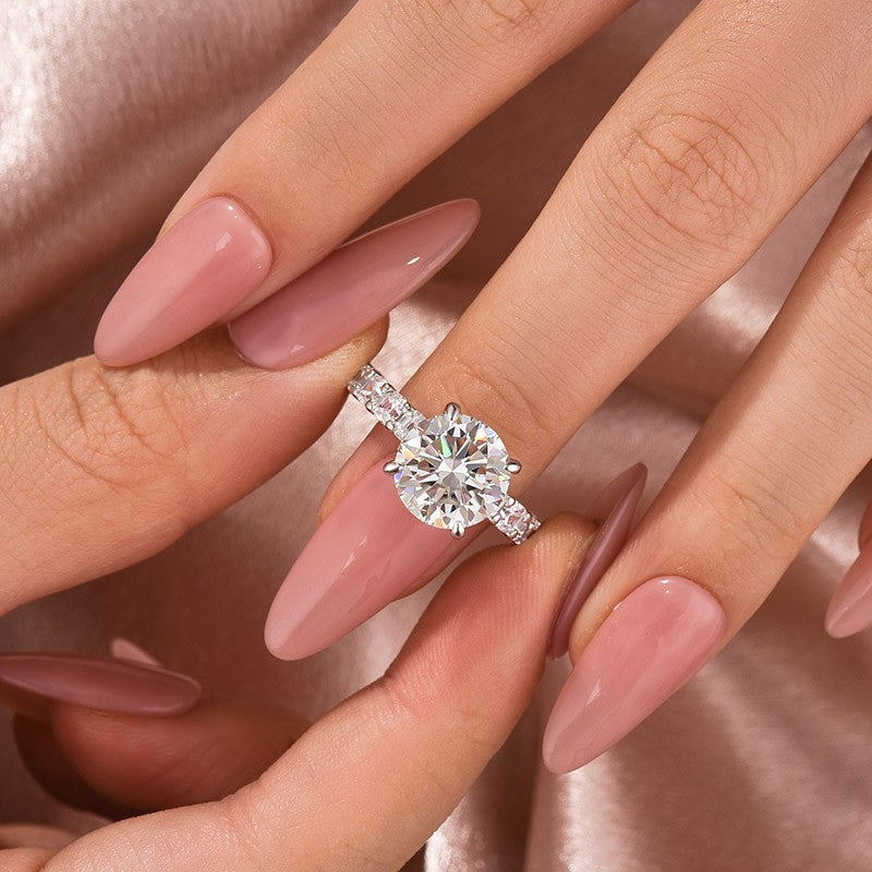 Rodiffy Moissanite 4.0 Ct Round White Gold Engagement Ring with Asscher Cut Wedding Band