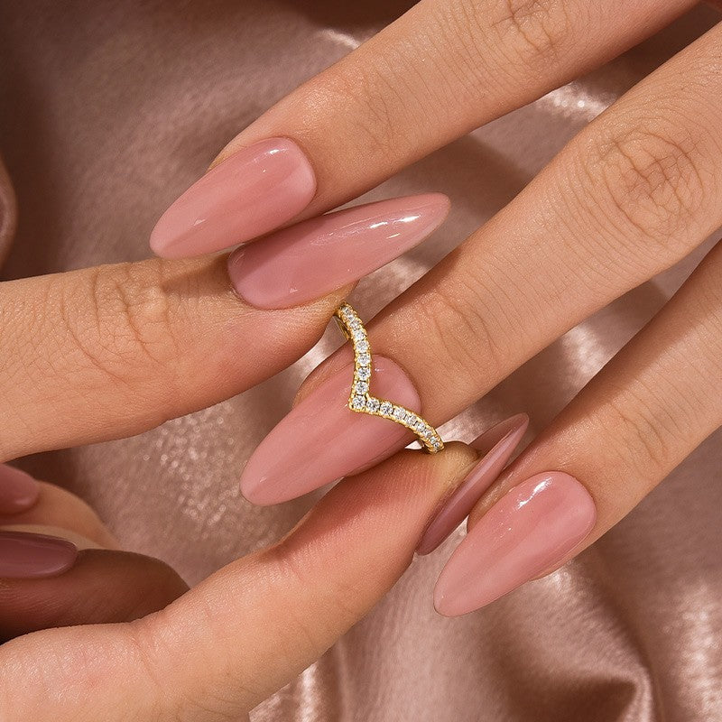 Moissanite Yellow Gold Petite Pavé Curved Matching Wedding Ring