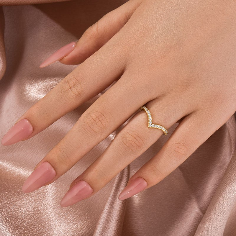 Moissanite Yellow Gold Petite Pavé Curved Matching Wedding Ring