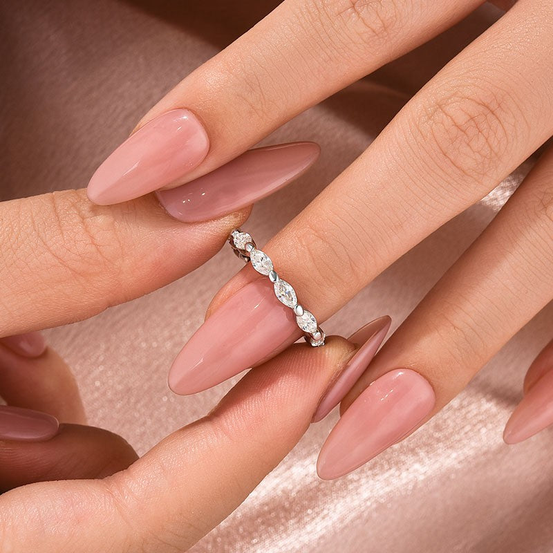 White Gold East West Marquise Moissanite Diamond Eternity Ring