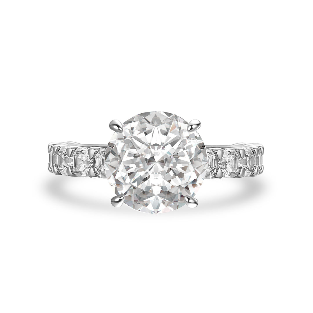 Rodiffy Moissanite 4.0 Ct Round White Gold Engagement Ring with Asscher Cut Wedding Band