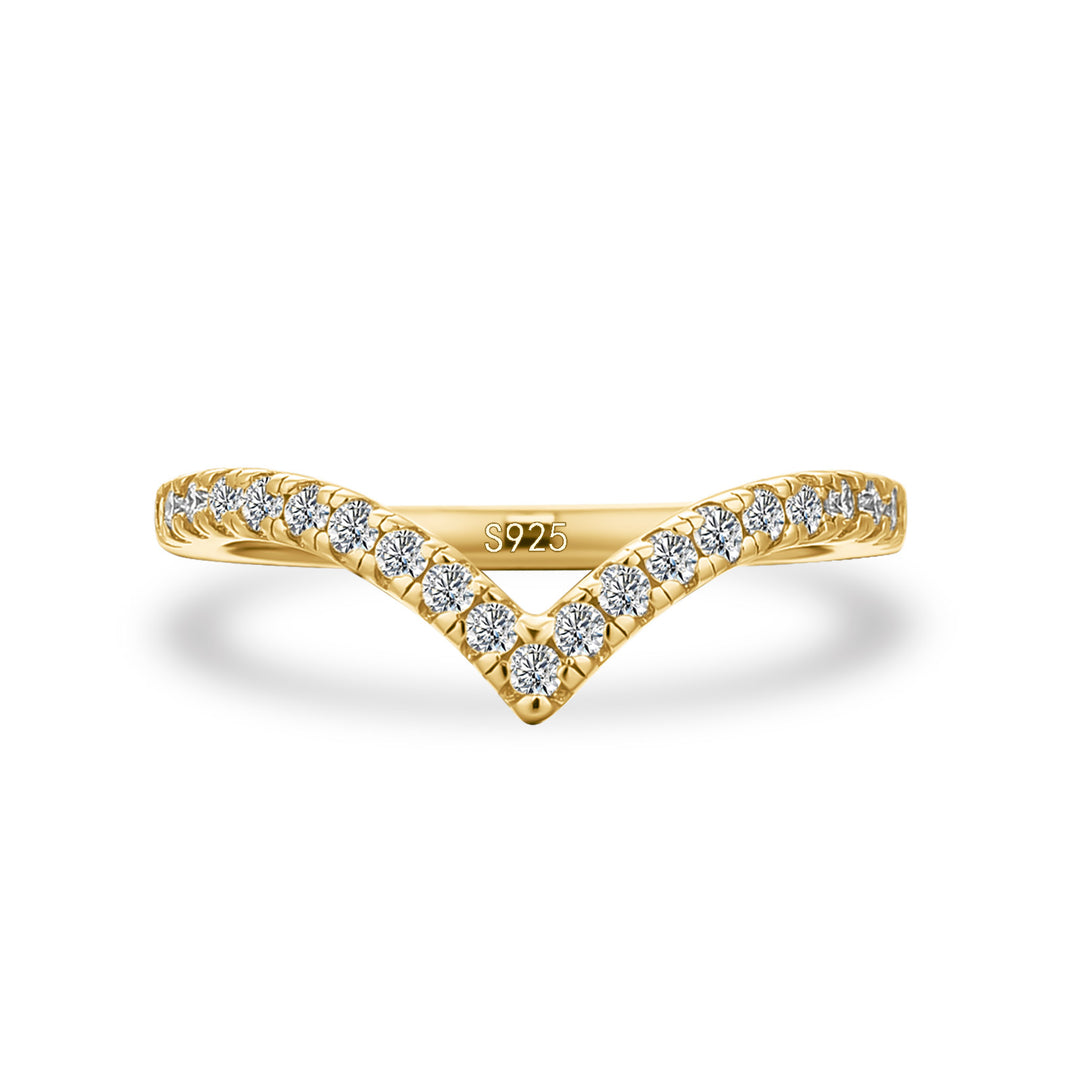 Moissanite Yellow Gold Petite Pavé Curved Matching Wedding Ring