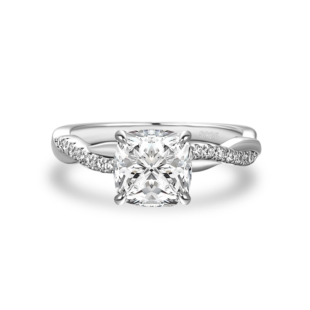 Moissanite 2.0Ct Cushion Cut Twist Engagement Ring Travel Ring In Sterling Silver