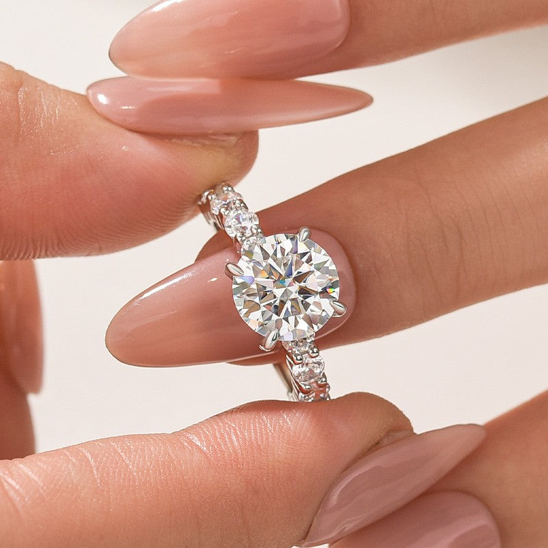 Rodiffy Moissanite 3.0Ct Round White Gold Engagement Ring