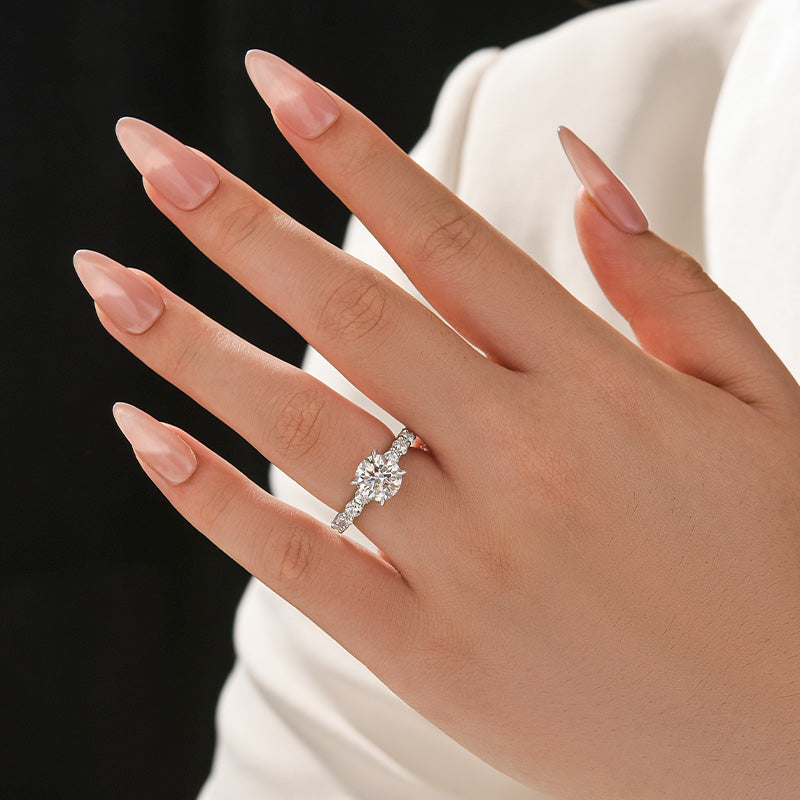 Rodiffy Moissanite 2.0Ct~4.0 Ct Round White Gold Engagement Ring